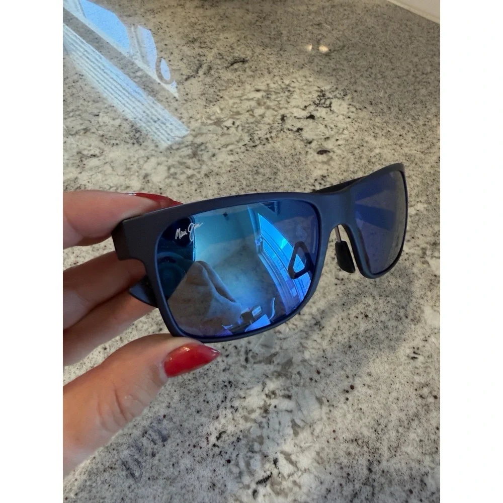 Maui Jim HOOPILI Metallic Matte Navy POLARIZED Blue GLASS Sunglasses B683-03 NEW
